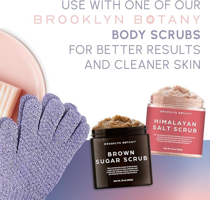 Brooklyn Botany Exfoliating Gloves for Bath and Shower – Heavy Duty Exfoliating Body Scrubber for Massage and Dead Skin Remover for Body – 1 Pair