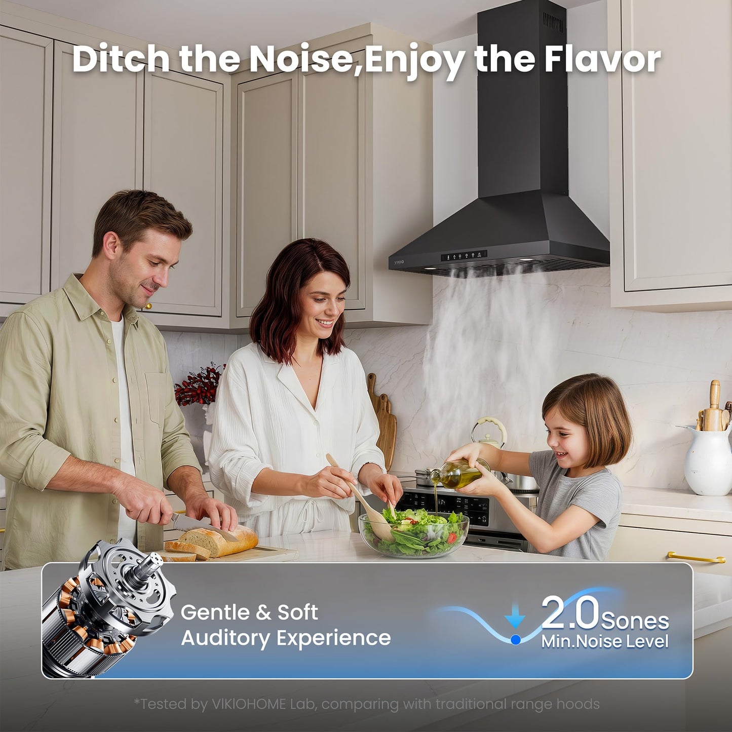VIKIO HOME Wall Mount 36 Inch Range Hood 900 CFM, Ductless/Ducted Convertible, 3-speed Gesture Sensing & Touch Control, Black Painted Stainless Steel Vent Kitchen Hood with Permanent Baffle Filters