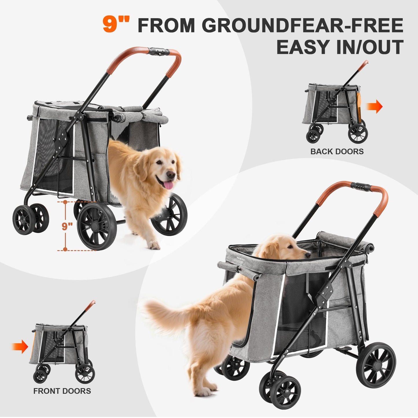AOPEC Medium Dog Stroller, Dual Entry One-Touch Folding,Small and Medium Pet Stroller,360° Rotating Front Wheels,80 lbs Weight Capacity for Outdoor Travel and Elderly Dogs - Gray