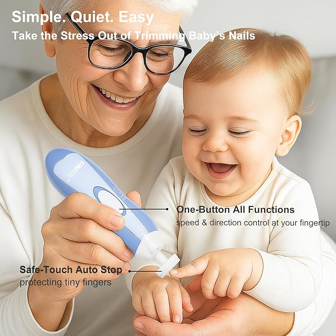 Fansidi Upgraded Baby Nail File | Easy & Safe Baby Nail Trimmer, Precise 4-Stage Electric Nail Clipper for Newborn to Toddler Boy, with Soft LED Light & 18 Grinding Heads, Perfect Baby Shower Gift