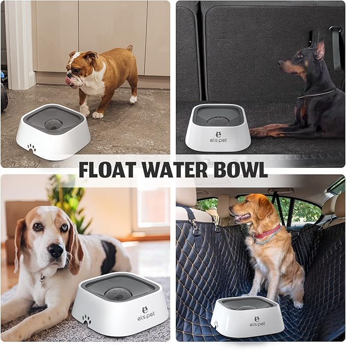 ELS PET Travel Bowl, No Spill, No Drip Slow Water Feeder/Dispenser for Dogs, Cats, 35oz/1L (Grey)