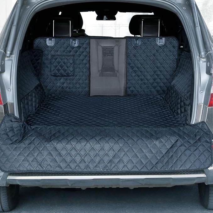 PETICON SUV Cargo Liner for Dogs with Mesh Window, Waterproof Pet Cargo Cover Dog Seat Mat for SUVs Sedans Vans with Bumper Flap Protector, Non-Slip, Large Size Universal Fit