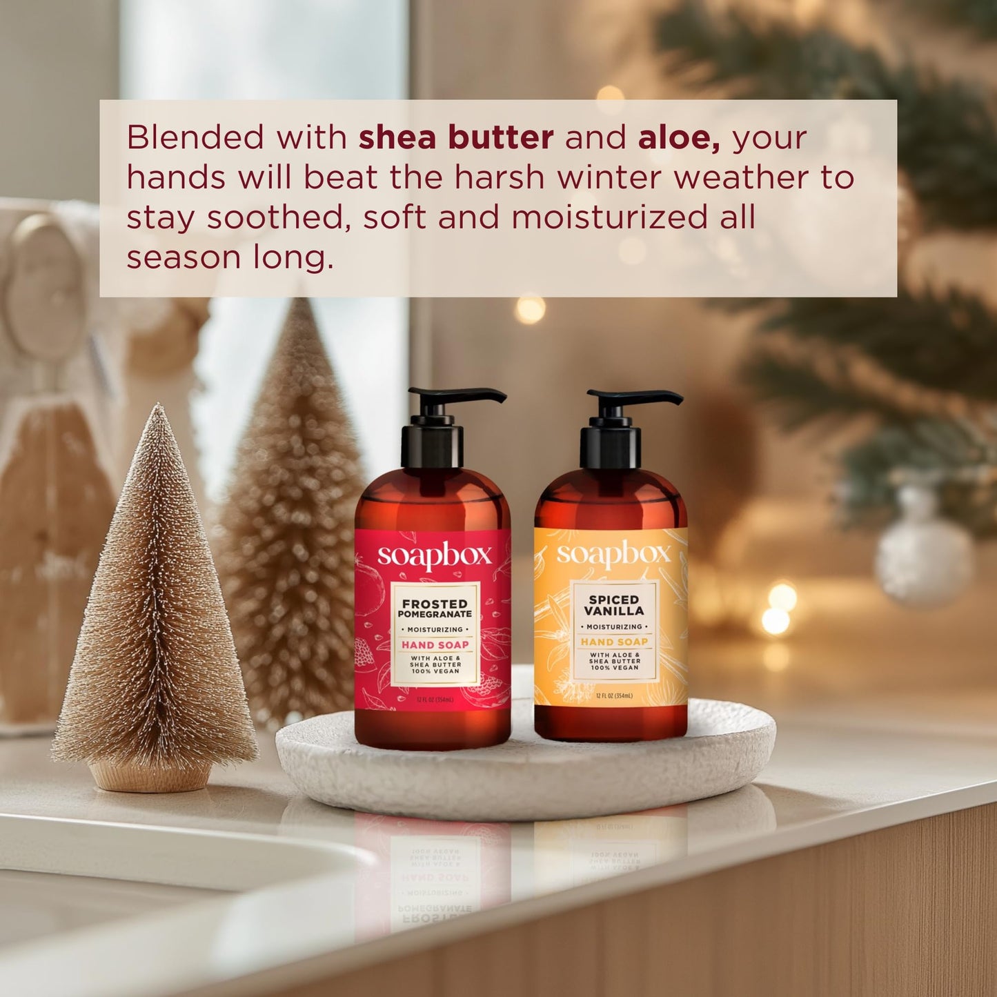 Soapbox Winter Hand Soaps, Spiced Vanilla & Frosted Pomegranate Liquid Hand Soap, Moisturizing Soap, Shea Butter & Aloe, Pack of 4, 12oz