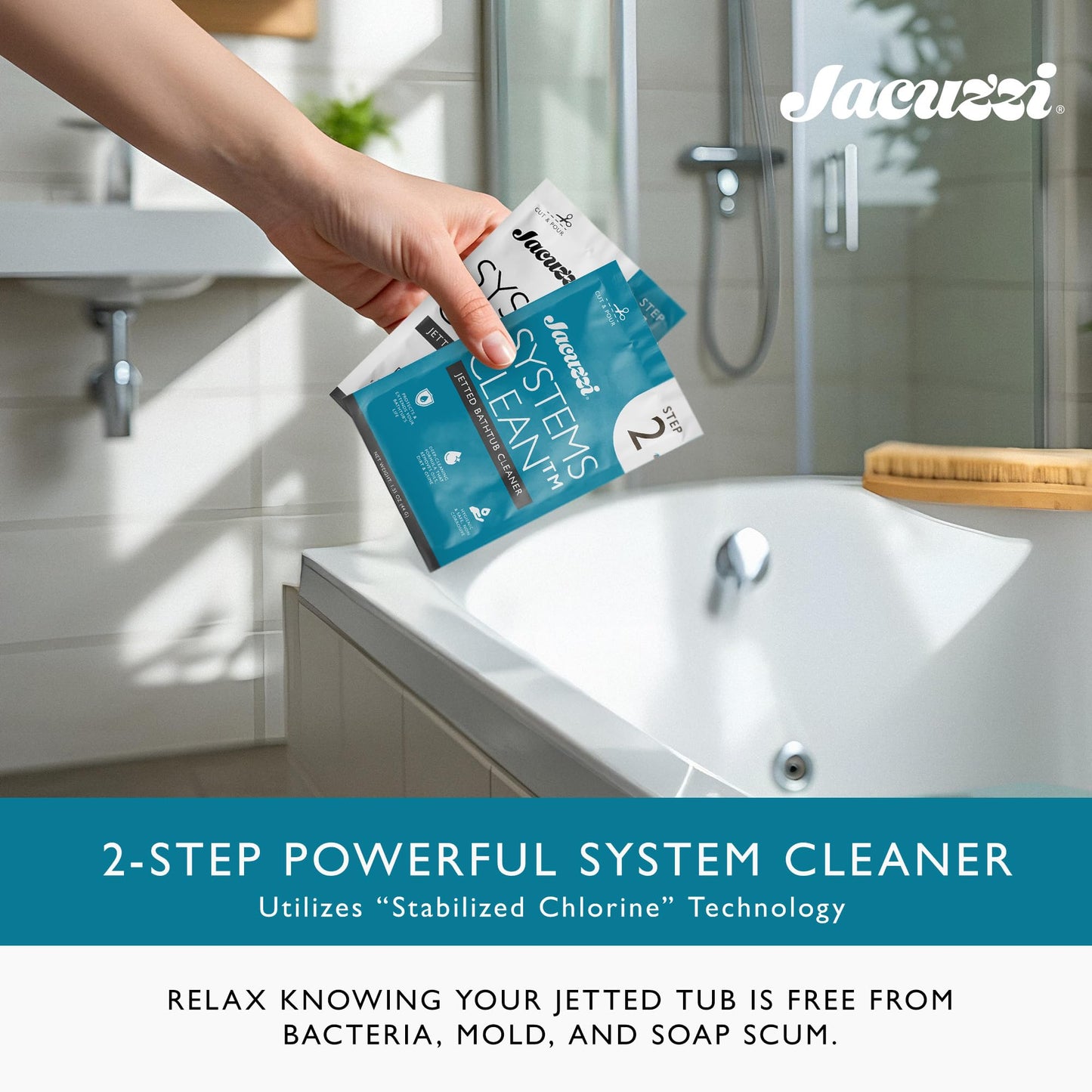 Jacuzzi Systems Cleaner – 2-Step Jetted Bathtub Cleaning Solution, 5-Pack Per Step – Effective Bathtub Cleaner for Jets, Deep Cleaning Formula for a Clean and Clear Jetted Bath Experience