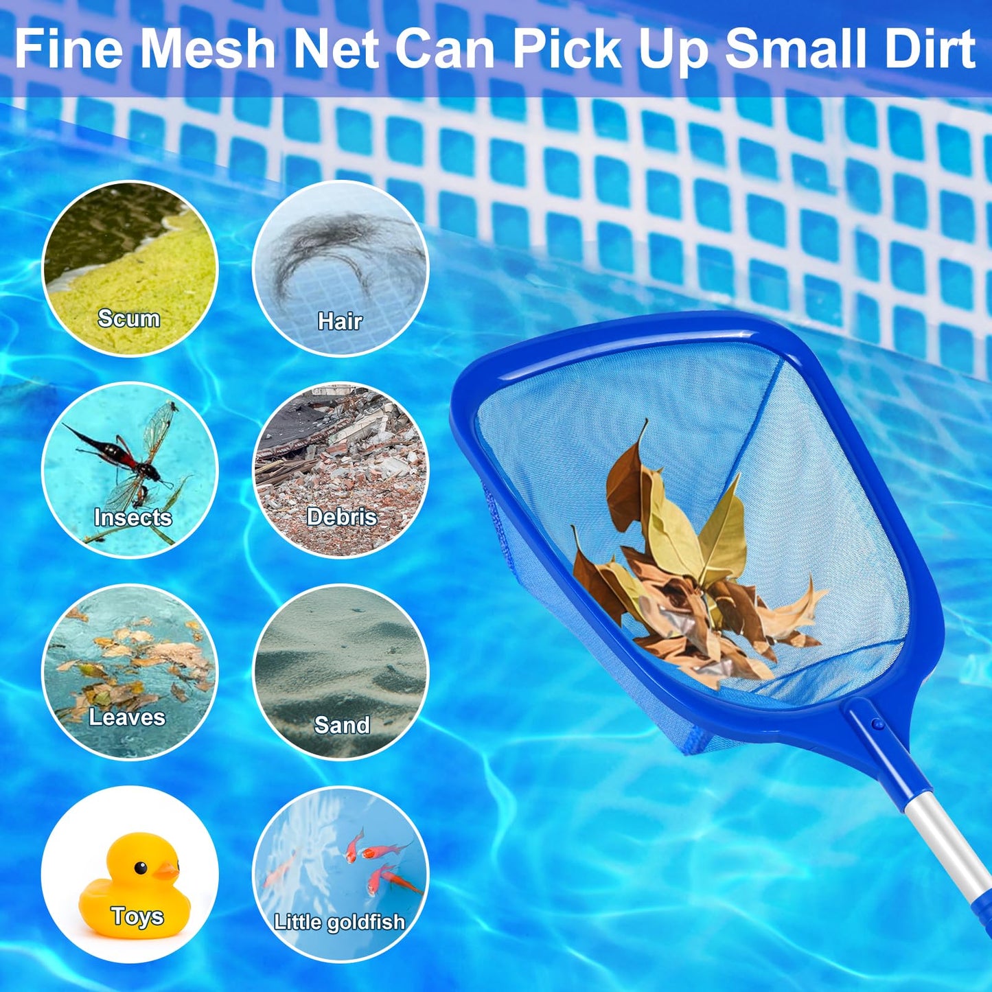 Hot Tub Pool Skimmer Net, Pond Net With 13'' Aluminum Pole, Deep Ultra Fine Mesh for Hot Tubs/Spas/fountain/Small Pools, Durable Aluminum Handle Leaf & Debris Cleaner for Above ground Inground Pool