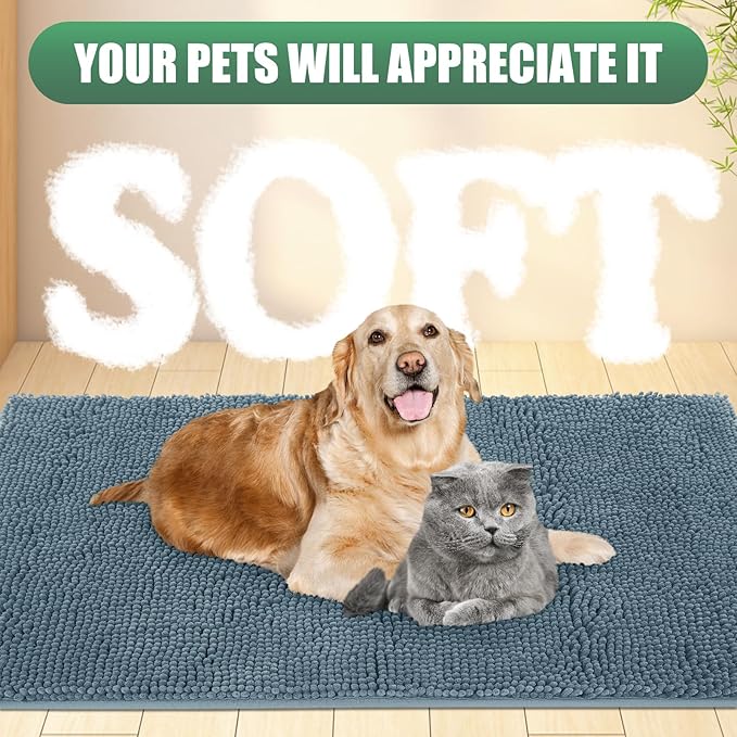 IM HOME Chenille Absorbent Outdoor Doormat 48" x 30", Washable Muddy Door Mats for Dog Non Slip Indoor Doormat Dog Mat for Muddy Paw Front Inside Doormats for Entryway Dusty Blue