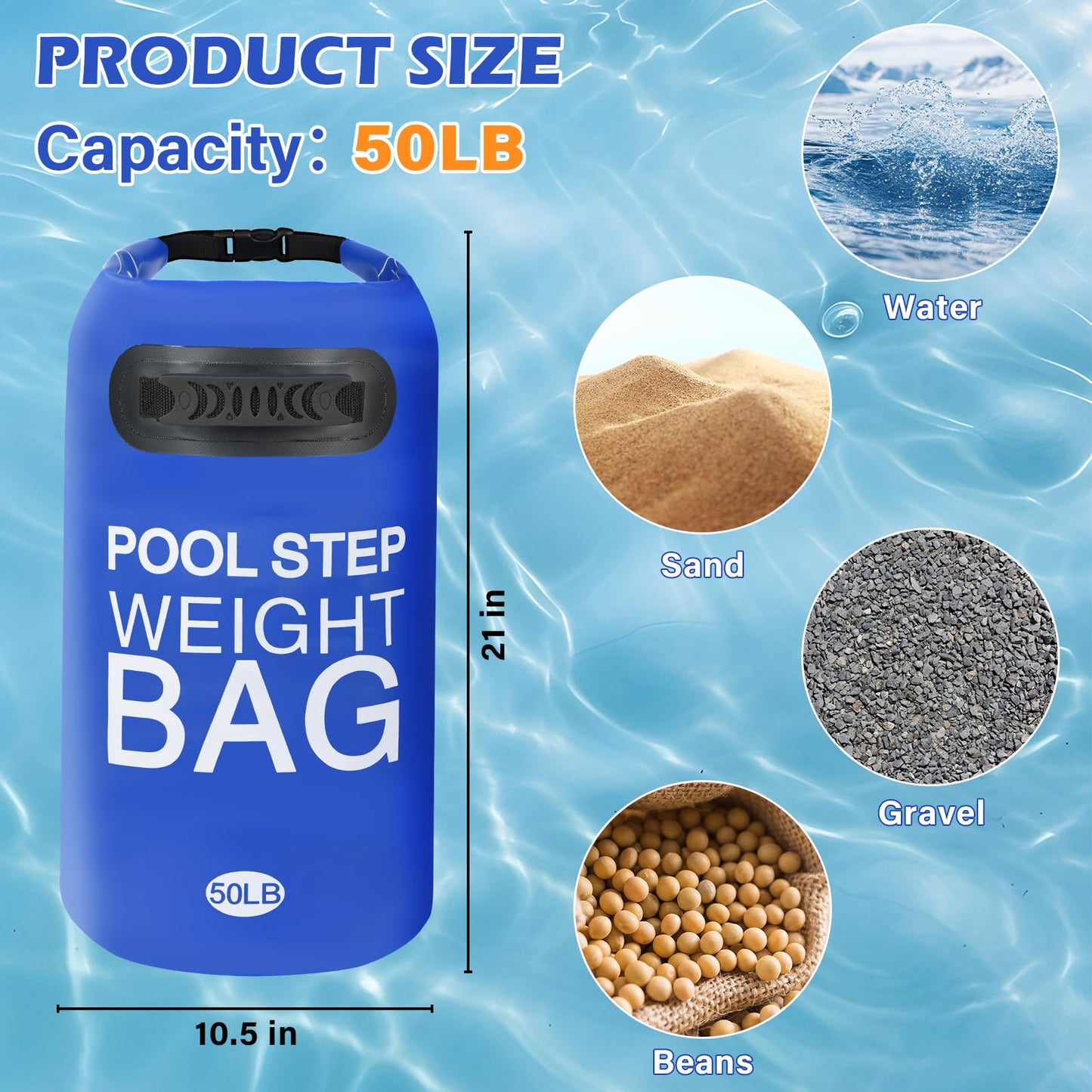 50LB 500D PVC Swimming Pool Ladder Weights- 2 Pack Sand Fillable Universal Sand Bags Step Anchors,Waterproof Sand Bags with Heavy-Duty Handle for Pool Ladder Steps