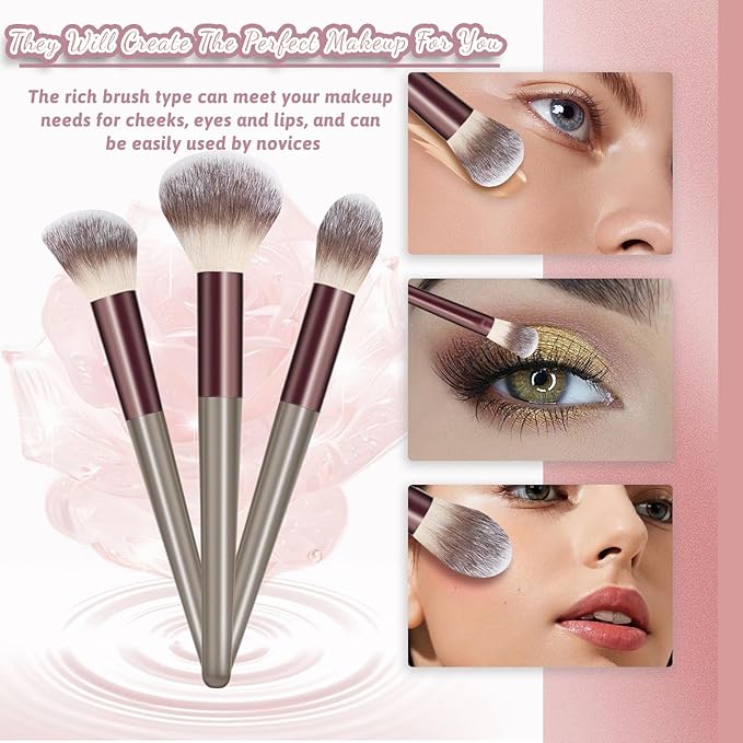 Makeup Brush Set, Premium Synthetic 14 Pcs Makeup Brushes, Travel Makeup Brush Set for Foundation, Concealer, Blush and Eyeshadow Brush(Red Brown)