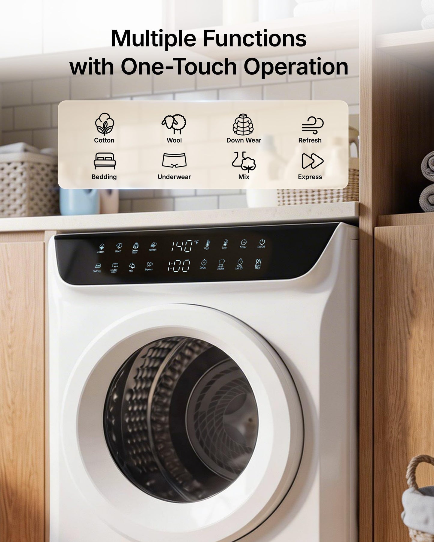 Temprium 3.5 Cu.Ft Portable Dryer for Clothes, 8 Drying Programs, 1400W Clothes Dryer with LED Control Panel, 120V Dryer, Delay Timer, Anti-Crease, Portable Dryers for Laundry, Apartment, Dorms, Home
