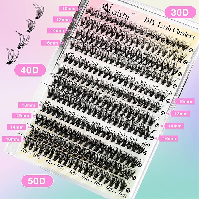 Lash Clusters Kit, DIY Cluster Eyelash Extensions 9‑16mm, 30D+40D+50D, 240pcs Fluffy D Curl Natural Lashes with Lash Bond and Seal,Tweezers, Remover, Brush–Waterproof Fake Wispy Individual Clusters