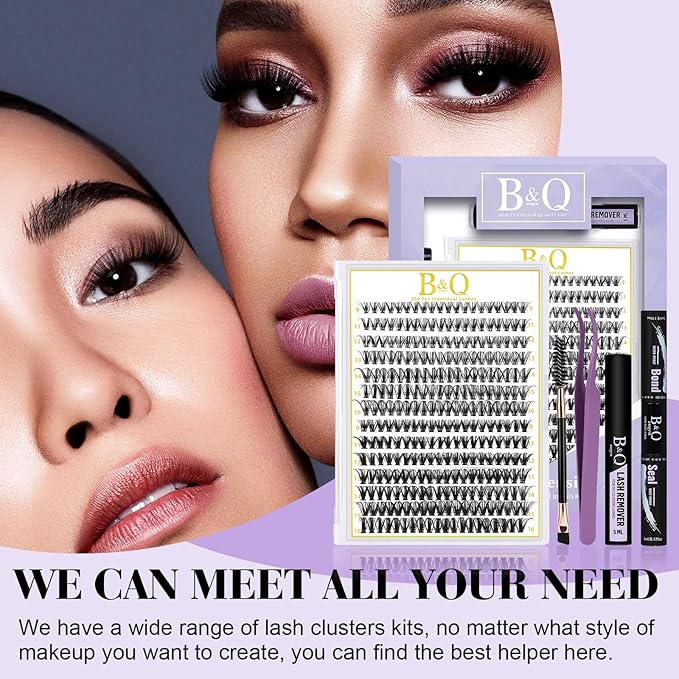 B&Q Lash Clusters Kit 280PCS Eyelash Clusters Kit,40D D 9-16MIX Individual Lash Comfortable Eyelash Extension Set, Classic Look with Bond and Seal Waterproof, Remover DIY at Home(Set,40D)
