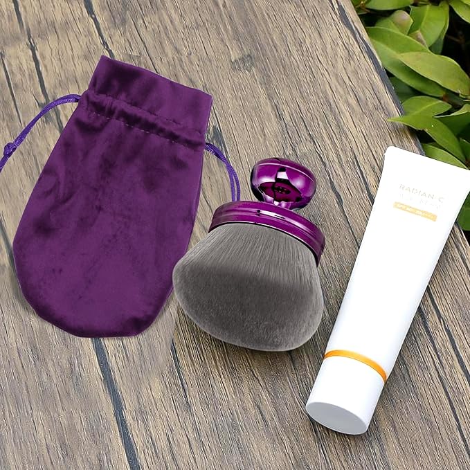 Blend & Blur Extra Large Body Makeup Brush for Self Tanner,Leg Makeup & Bronzer Self Tan Applicator, 3.2inch Wide Round Head Kabuki Brush For Application with Drawstring Bag (Purple)