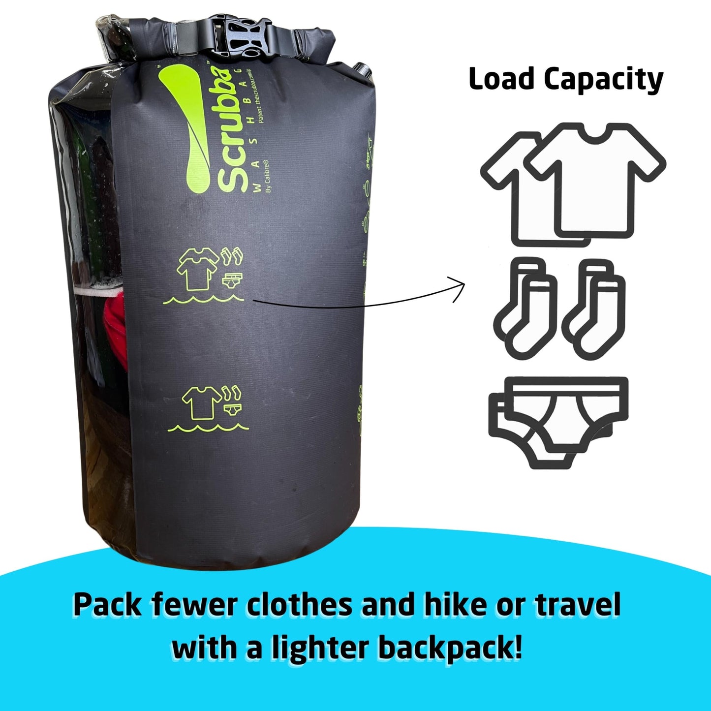 Scrubba Wash Bag Portable Washing Machine - Lightweight Manual Washing Machine for Travel, Camping, Laundry, Baby Clothes - Travel Essentials, Gift - use with Laundry Detergent/Sheets - 5.3 oz.