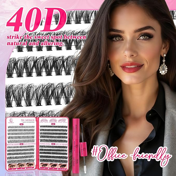 Waltz Lash Clusters Kit Lash Clusters Lashes D Curl Eyelash Clusters Natural Lash Extension Kit Fluffy False Eyelashes DIY at Home with Bond and Seal