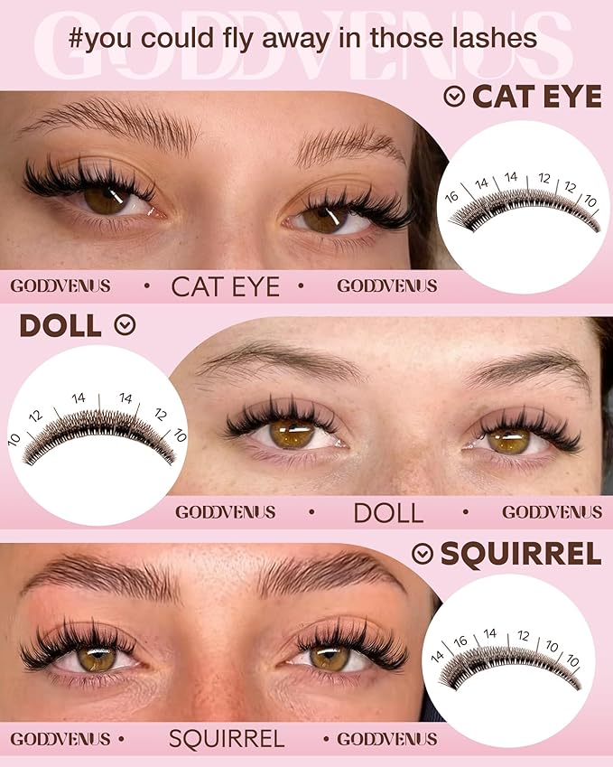 Goddvenus Fluffy Manga Lash Clusters Kit, Natural Wispy Cluster Eyelash Extensions, DIY Lash Extension at Home For Dolly Anime Look, Fairy Individual Lashes Kit with Waterproof Bond and Seal