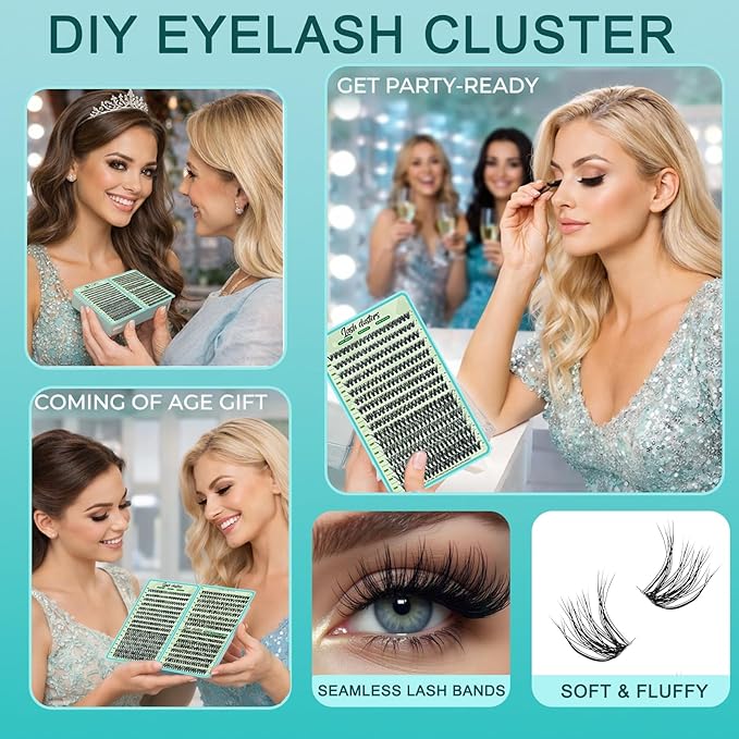 Wispy Lash Clusters 640pcs Eyelash Cluster Extensions 50D+60D Curl Individual False Eyelashes 9-16mm Natural Fluffy Mink Lash Clusters Extension Kit