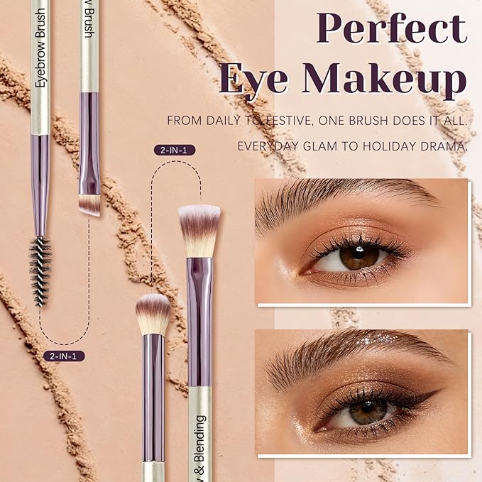SOYOK Makeup Brush Set, Premium Synthetic Makeup Brushes with 2 Puffs, 8 Pcs Make up Brushes for Powder Concealers Eye Shadows Blush, Brush Kit with Gift Box for Beginners Professional Travel (Sliver)