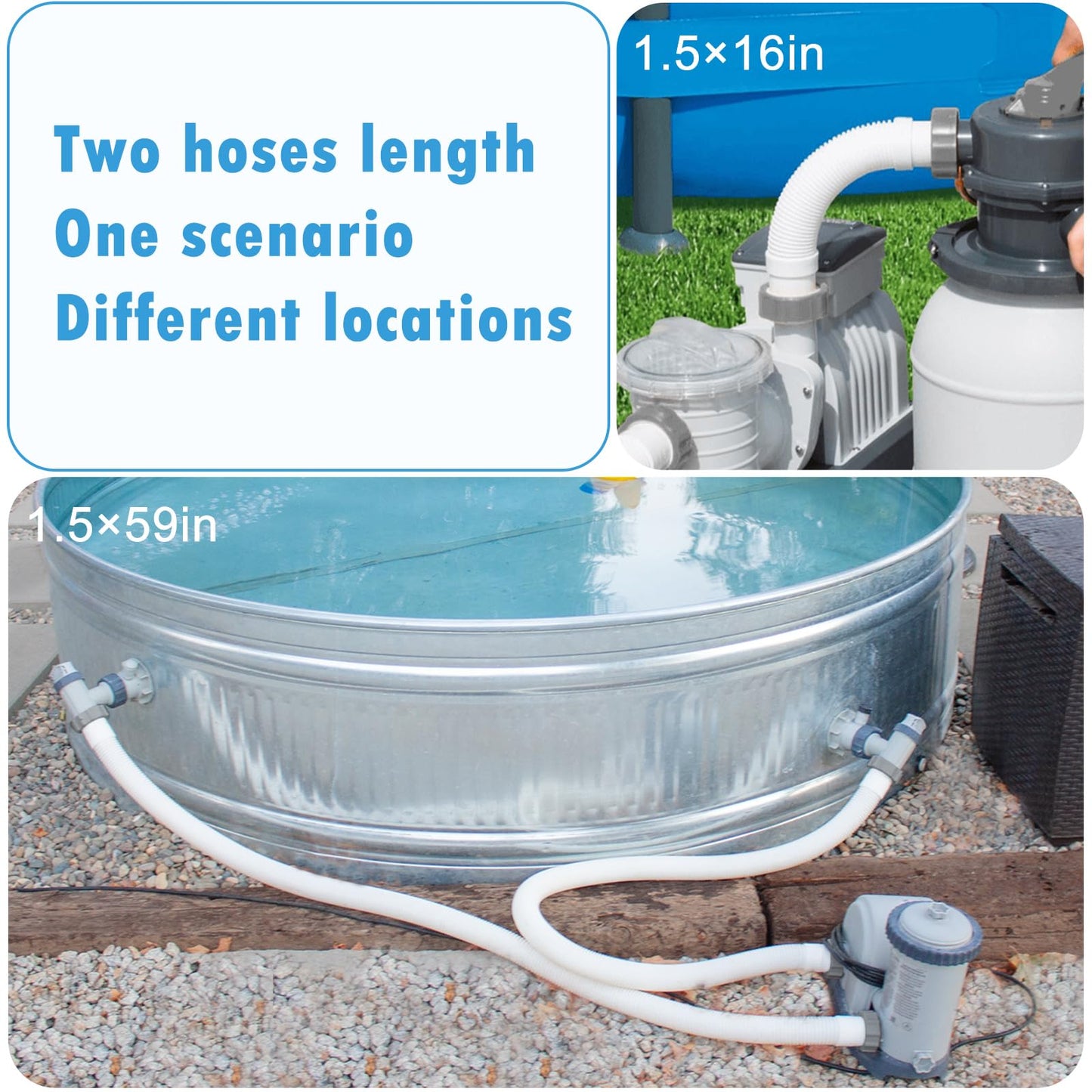 HOMNUTS Pool Hoses for Above Ground 1.5’’ Diameter 16" Long Accessory Swimming Pool Replacement Hose, 2 Pack Filter Pump Hose Compatible with Pump Models