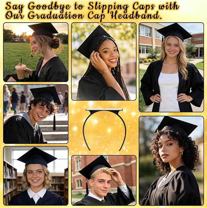 Sofeavo Graduation Cap Headband Insert - Secure Grad Cap Headband for Graduates, Women & Students - Keeps Hairstyle Intact for Graduation Hat Stability - Essential Hat Accessories