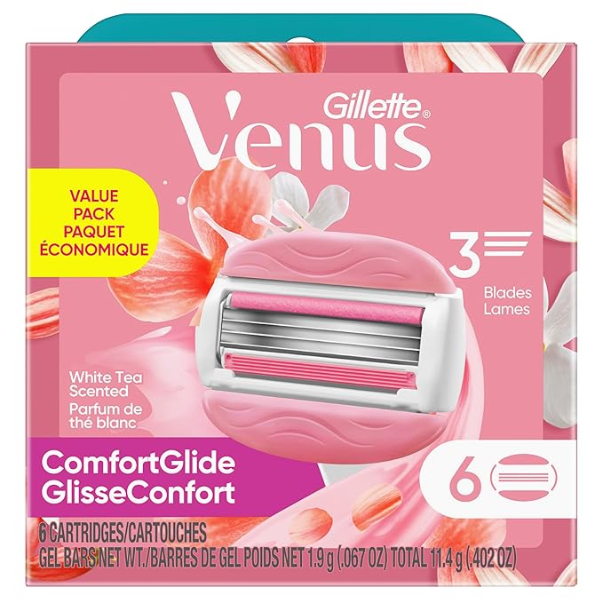 Gillette Venus ComfortGlide White Tea Women's Razor Blades,3-Blade Razor Refills,Holiday Gifts for Women,6 Count (Pack of 2)