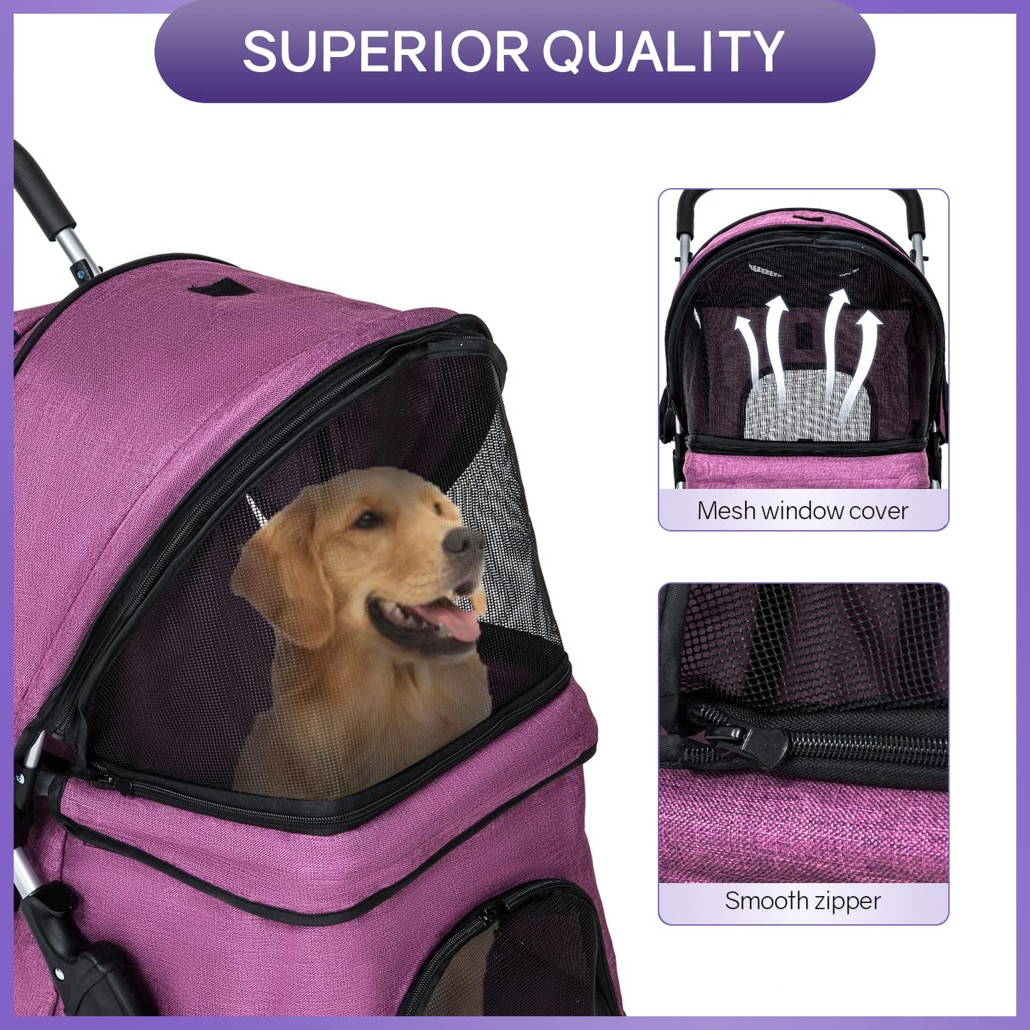 BestPet Pet Stroller Dog Cat Jogger Stroller for Medium Small Dogs Cats Folding Lightweight Travel Stroller with Cup Holder (Purple, 4 Wheels)