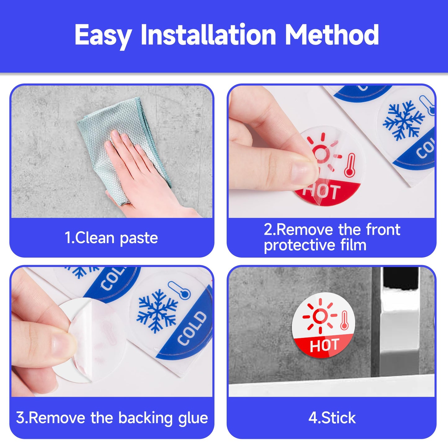 6PCS Hot and Cold Sign, Self-adhesive Waterproof and Durable Cold and Hot Stickers, Warning Label Signs for House, Kindergarten, Business, Bathroom, Office, Faucets Sinks