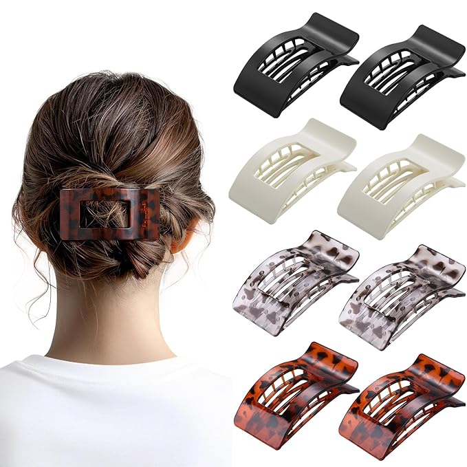 8 Pack French Flat Hair Clips for Women – Large Matte No-Slip Claw Barrettes for Thick & Thin Hair, Strong Hold Styling Accessories (Leopard Black and White)
