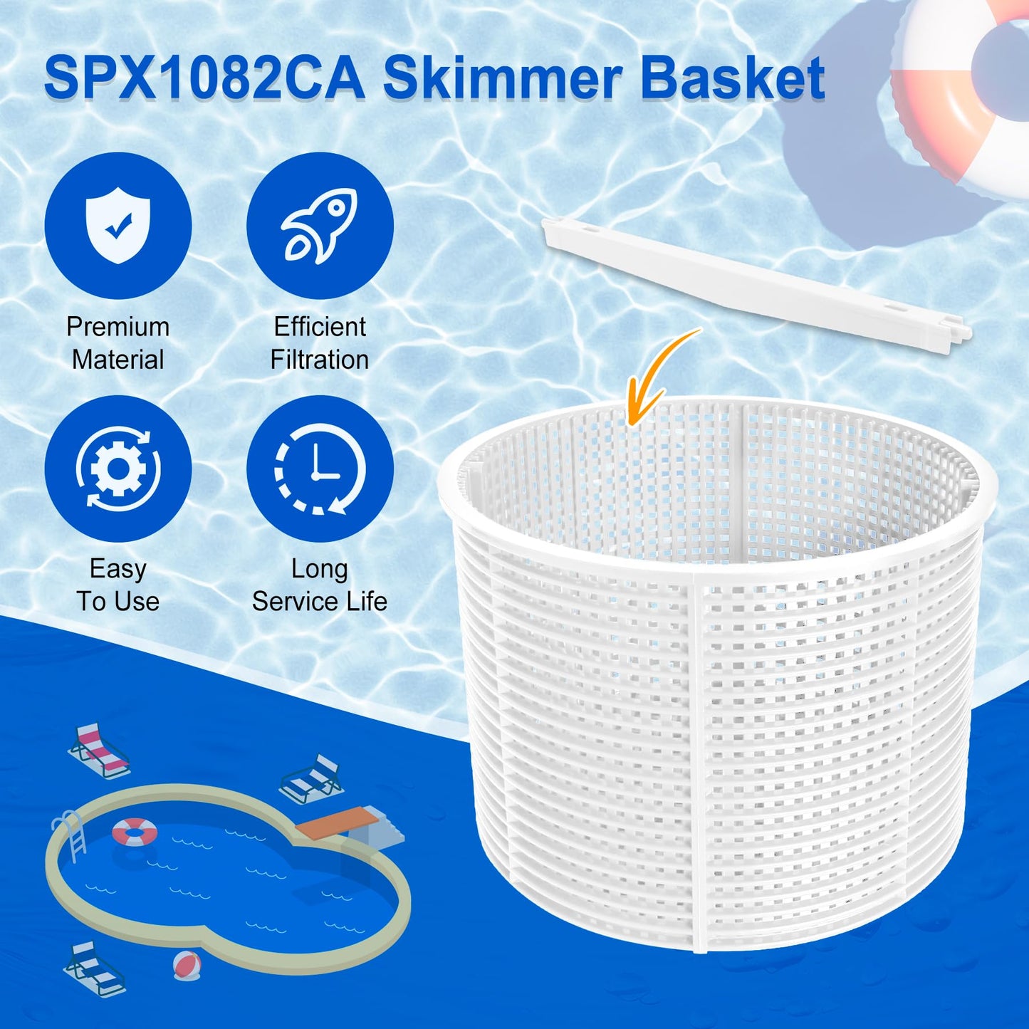 SPX1082CA Skimmer Basket Replacement for Hay-ward Swimming Pool Skimmer, Filter Basket Assembly with Handle Compatible with Aladdin B-152 Hay-ward SPX1082CA SP1082C Select Automatic Skimmers, 2 Pack