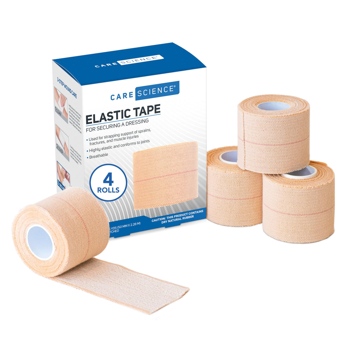 Care Science High Performance Elastic Self Adhesive Bandage Wrap Tape 2in x 2.5yds 4ct | Ideal for First Aid, Securing Bandages, Dressings, and Other Medical Devices