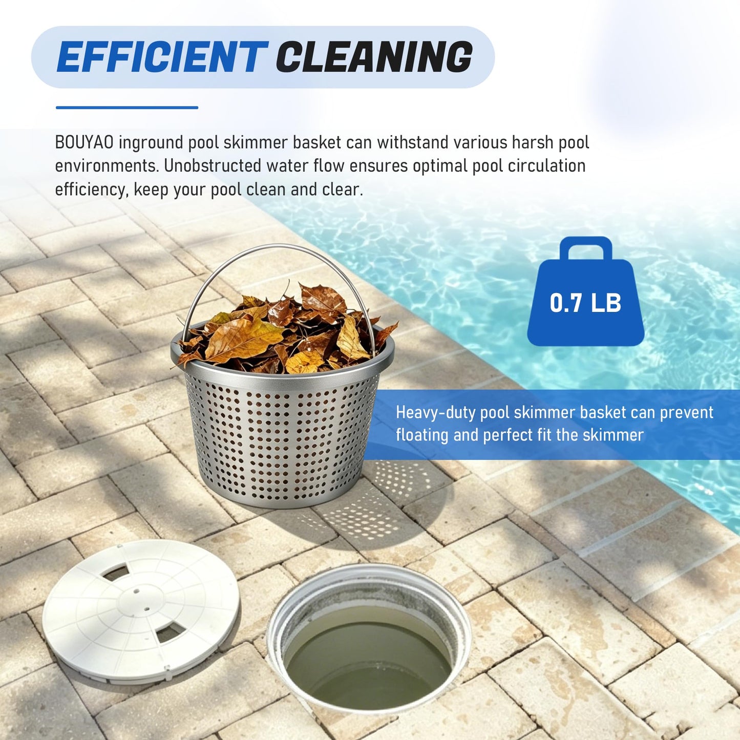 BOUYAO 8" Inground Pool Skimmer Basket - Upgrade Aluminum Strainer Basket with Handle | for Pentair U-3, Hayward SP1070 | Direct Replacement 08650-0007 & SPX1070E Universal Filter Baskets