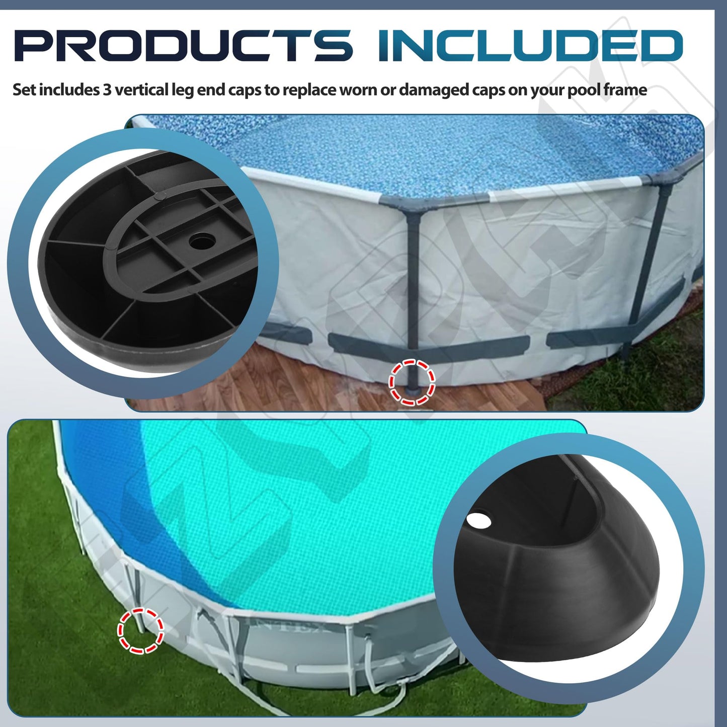 3 Pcs 11453 Pool Leg Cap Replacement, Compatible with Intex Ultra Frame Above Ground Swimming Pools 15ft - 26ft, Vertical Leg End Cap for 28301TT, 28303SR, 28321EH, 28323EH, 28327EH, 28331EH, 28335EH