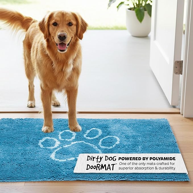 Dog Gone Smart Dirty Dog Doormat - Fast Drying Rug with Super Gripper Backing for Clean Floors - Super Absorbent and Machine Washable Mat for Muddy Paws - Aqua