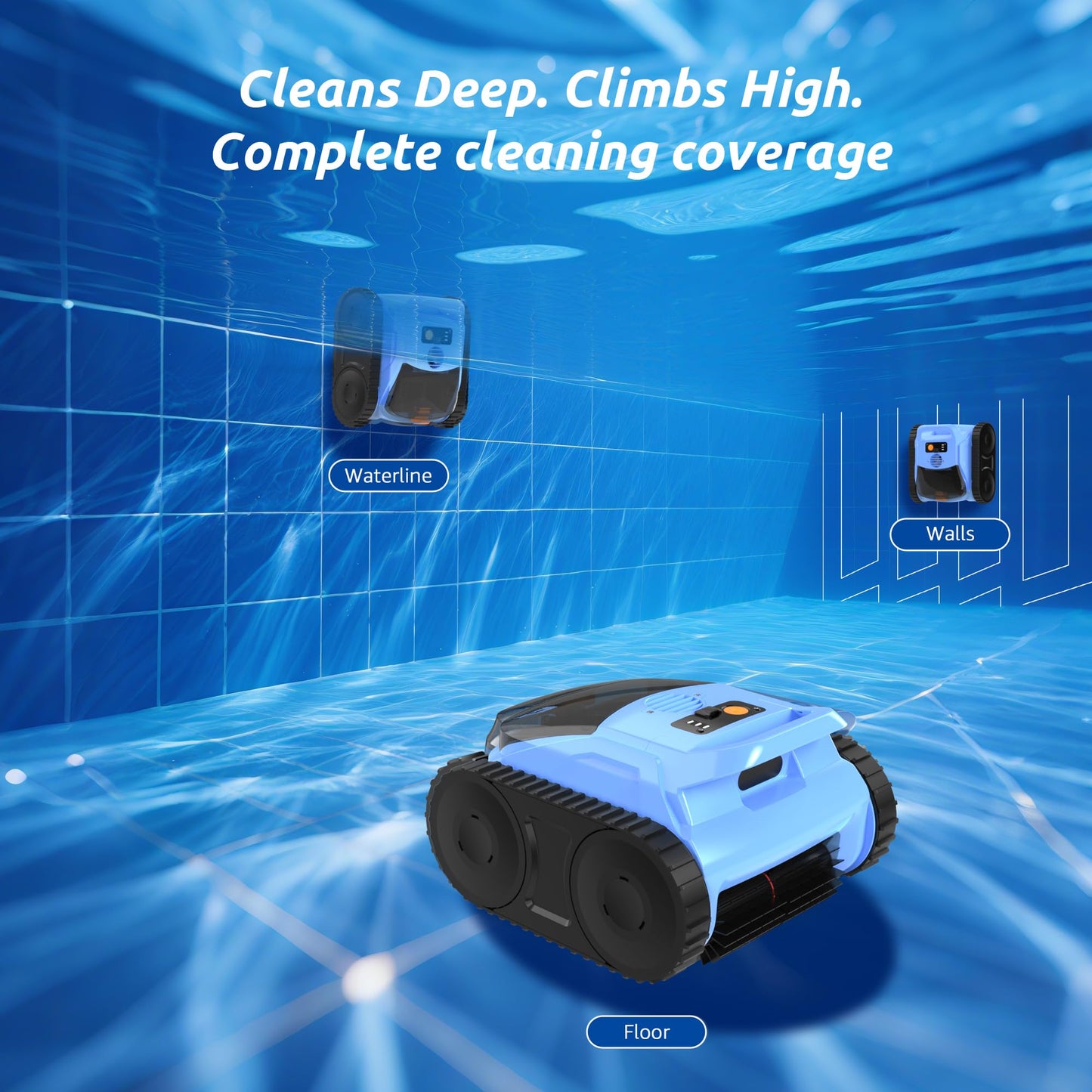 Pool Vacuum for Inground Pools, Zyerch Cordless Robotic Pool Cleaner, Automatic Pool Vacuum with Wall Climbing & Waterline Scrubbing, Cleaning Up to 2100 Sq.ft, 180 Min