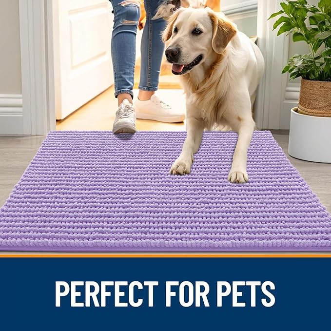 OLANLY Dog Door Mat for Muddy Paws 47x17, Ultra Absorbent Chenille Mud Doormat, Non-Slip Washable and Dirt Trapping Doormat for Indoor Entryway, Quick-Dry Indoor Pet Bed Mats for Dogs, Lavender