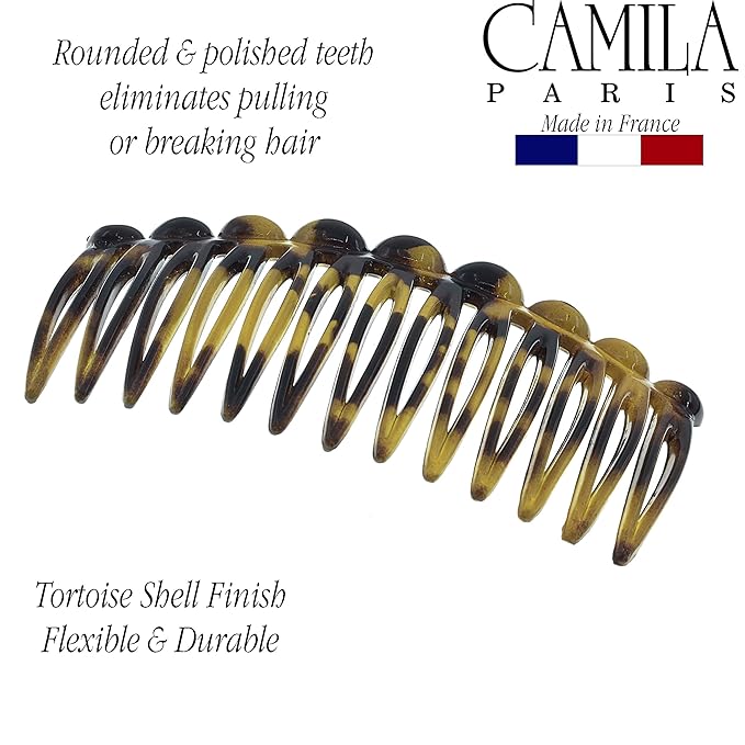 Camila Paris CP2871/2 French Hair Side Comb Small Rounded, Tokio French Twist Hair Combs Decorative, Strong Hold Hair Clips for Women Bun Chignon Up-Do Styling Girls Hair Accessories, Made in France