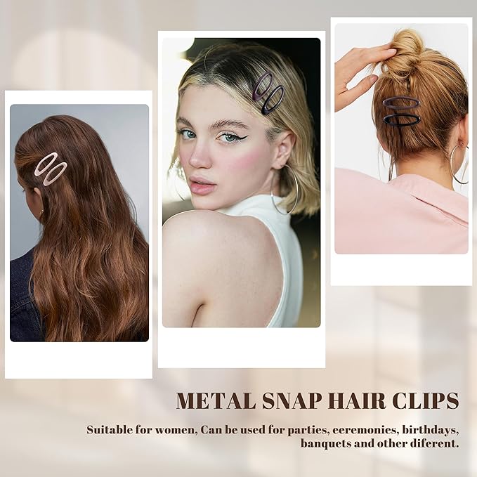 20PCS Oval Metal Snap Clips for Women No Slip Small Barrettes for Thin Fine Hair,Black Brown Beige