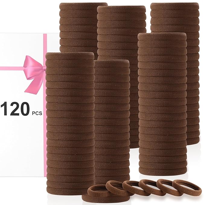 LuSeren 120 Pcs No Damage Hair Ties for Thick Hair, Large Soft Seamless Nylon Hair Elastics for Women, Ponytail Holders, Hair Accessories Ã¢ÂÂ brown