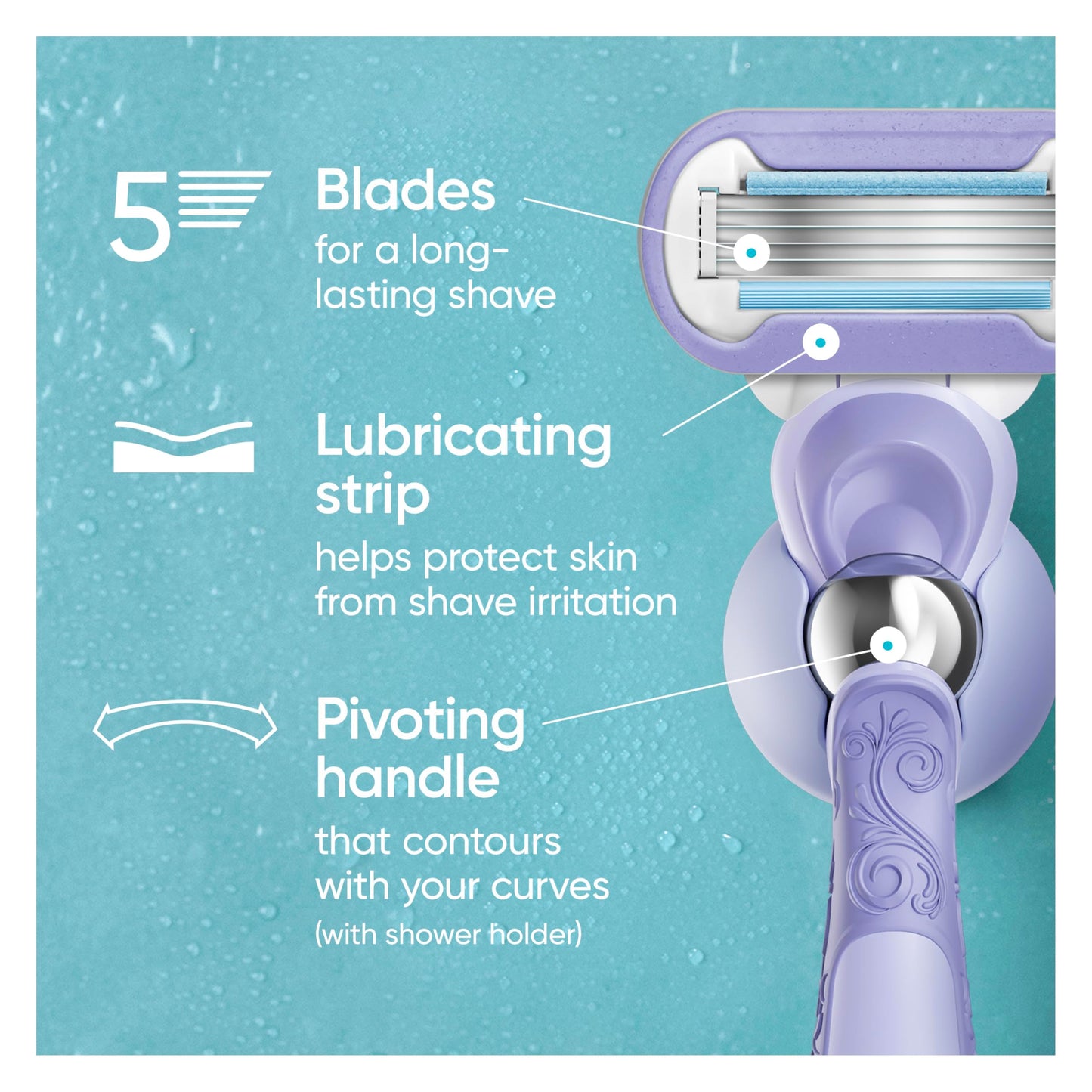 Gillette Venus Extra Smooth Contour Razor for Women, Includes 1 Reusable Razor Handle + 4 Count 5-Bladed Razor Refills, Women's Razor with Flexiball Pivoting Handle and Shower Holder