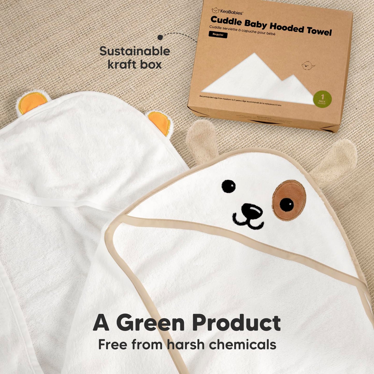 KeaBabies Hooded Baby Towel for Newborn - Viscose Derived from Bamboo Large Baby Bath Towels with Hood for Boys, Girls, Toddler, Extra Absorbent & Soft Newborn Bath Essentials (Dog, Regular)