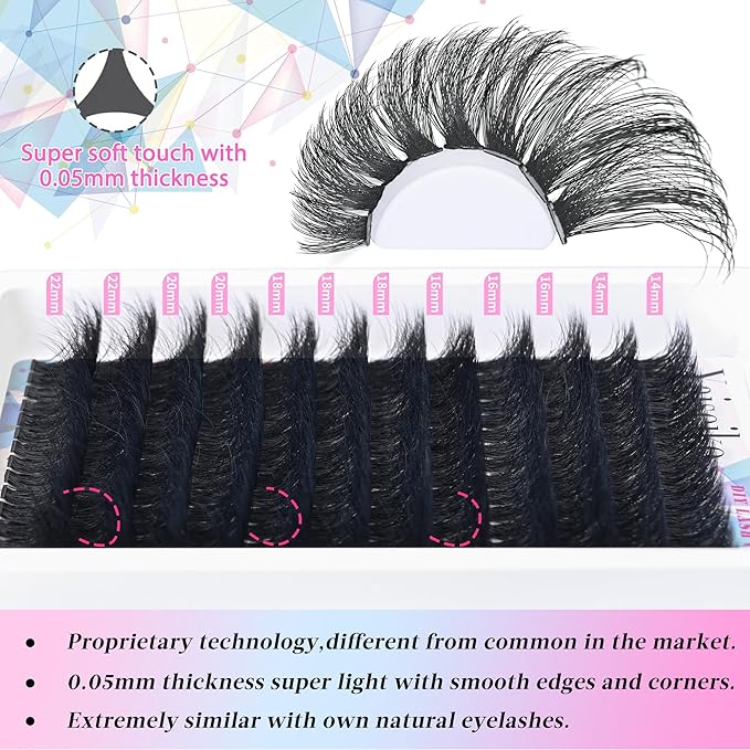 Eyelash Clusters 14-22mm Thick Volume Lash Clusters Eyelash Extensions 200D Individual Lashes Clusters 192pcs DIY D Curl Wispy Plant Fibers Lashes Clusters, by Yaiseiko