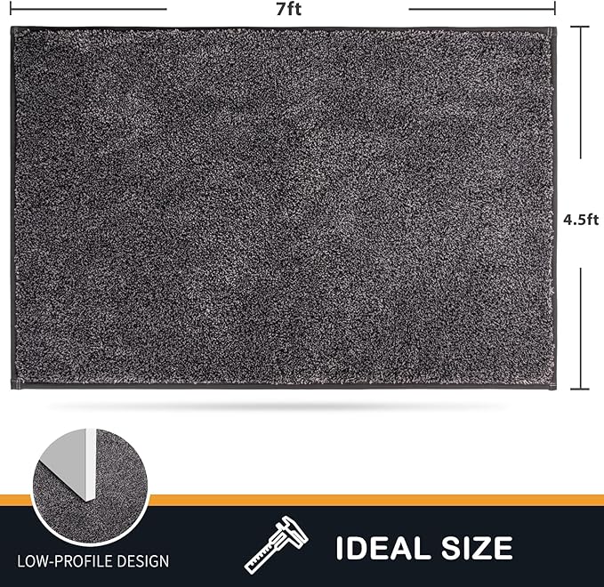 PURRUGS Easy Care Area Rug 4.5ft x 7ft, Non-Slip Washable Entryway Rug, Dog Door Mat, Stain Resistant Accent Rug for Hallway, Living Room, Bedroom and Mudroom, Light Grey-Dark Grey