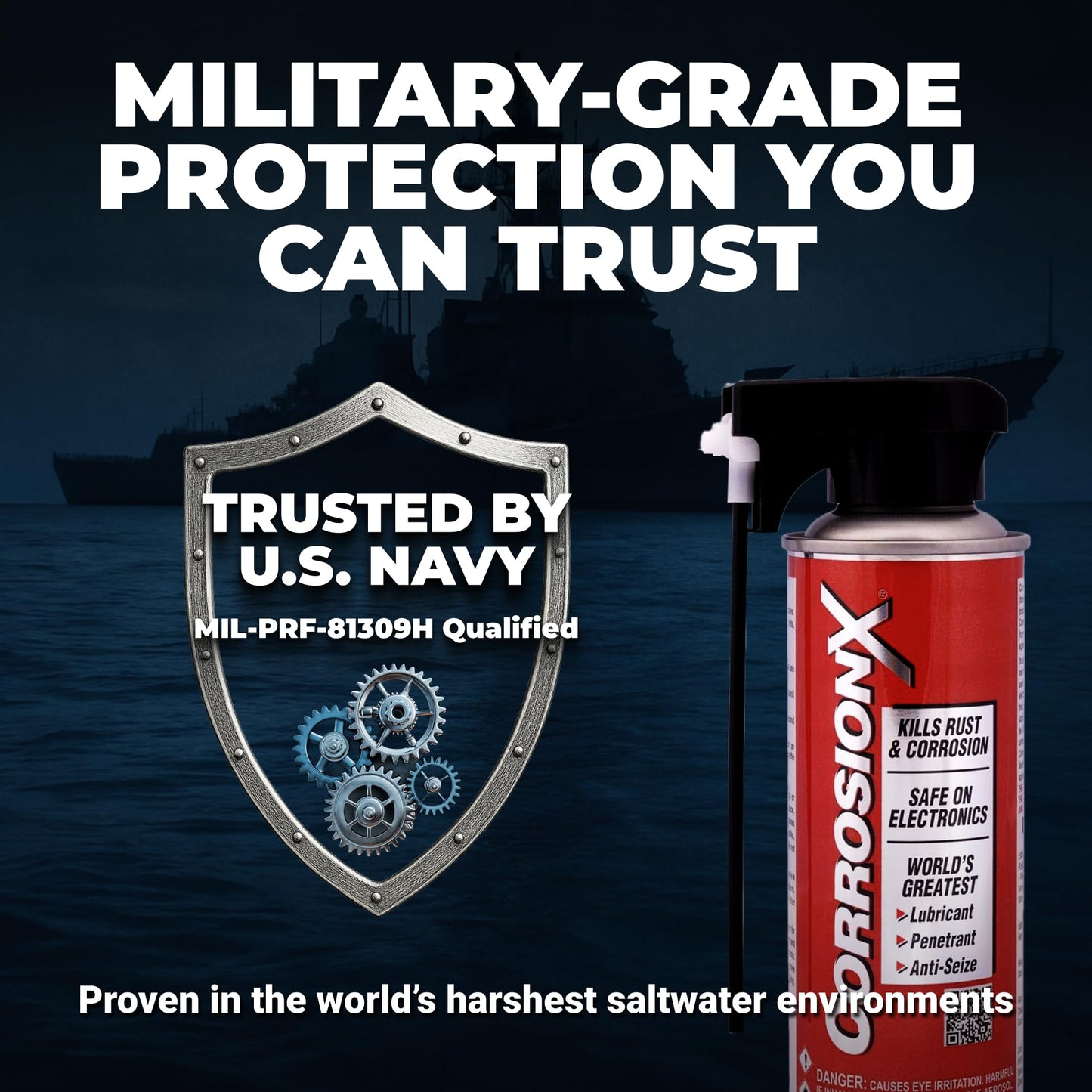 CorrosionX Rust Inhibitor, Industrial-Strength Dielectric Corrosion Prevention, Lubricant & Penetrant for Marine, Automotive, Electronics & RV Use, Protects Bolts, Cables, Engines, Parts, 6oz Aerosol