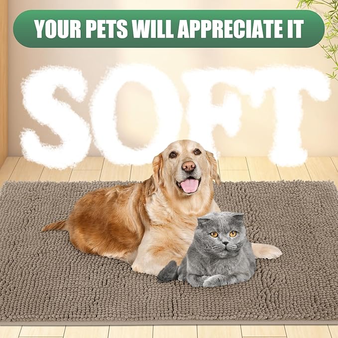 IM HOME Chenille Absorbent Outdoor Doormat 36" x 24", Washable Muddy Door Mats for Dog Non Slip Indoor Doormat Dog Mat for Muddy Paw Front Inside Doormats for Entryway Beige