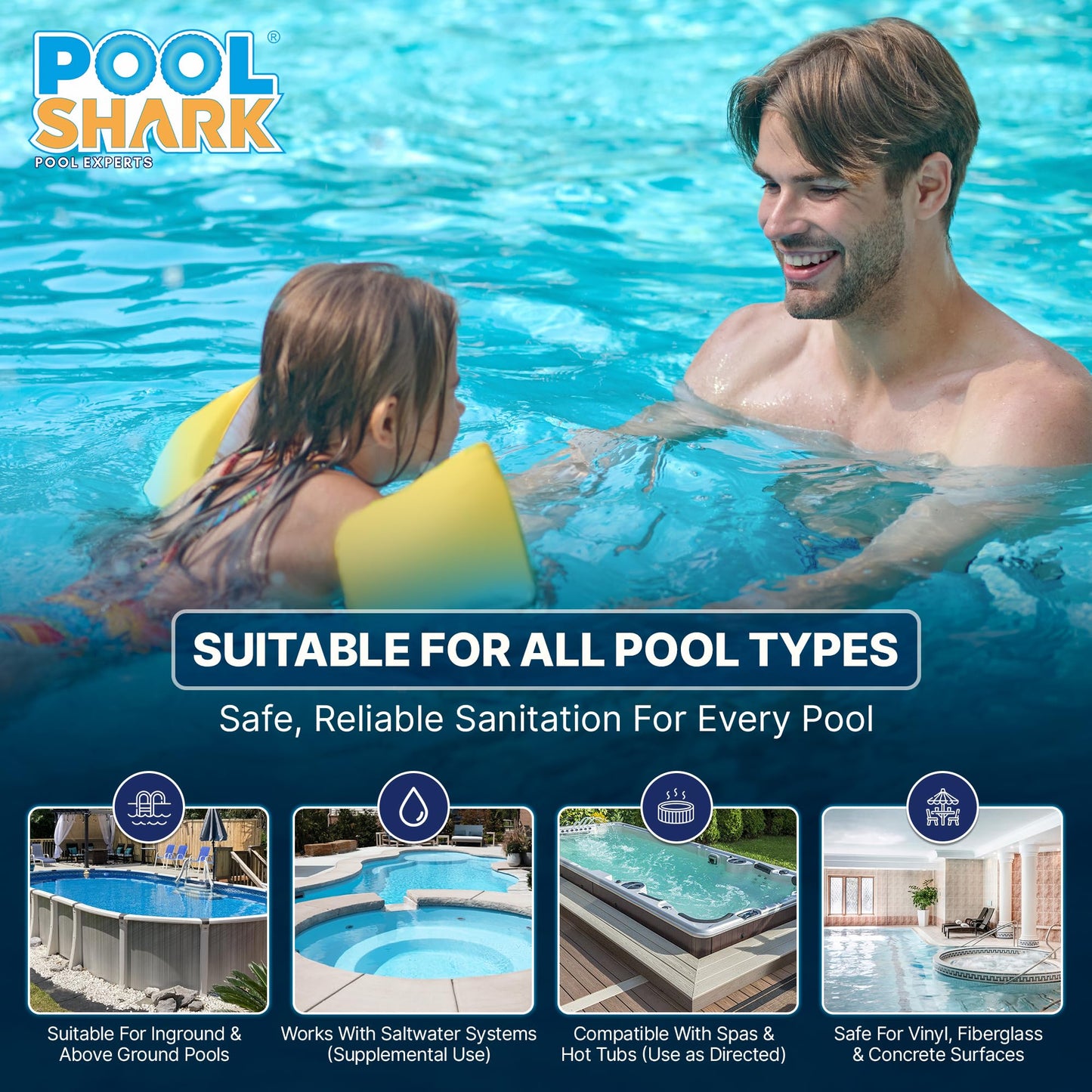 Pool Shark Swimming Pool Chlorine Tablets | 3-Inch Chlorine Tablets | 20 lbs | Slow-Dissolving 90% Active Chlorine Tabs | Pool Chemicals for Inground Pools, Above Ground Pools, Saltwater, Spa, Hot Tub
