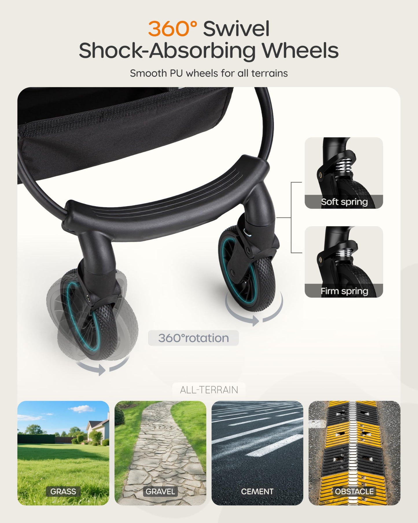 OJCME 3 in 1 Pet Carrier Stroller with Detachable Carrier, Foldable Dog & Cat Stroller for Small/Medium Dogs up to 33 lbs, Large Storage Bag, Full Window Mesh, One-Touch Dual Brake, Car Seat