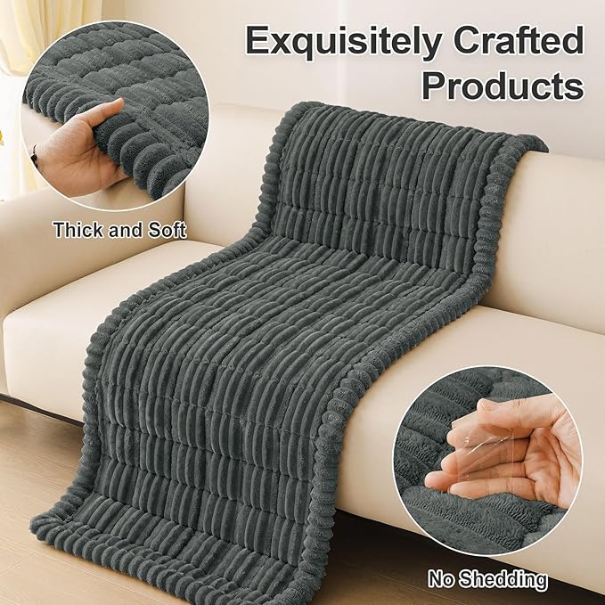 hyha Couch Covers for Dogs Washable, Non Slip Plush Dog Sofa Protectors, Fuzzy Pet Couch Covers for 3 Cushion Sofa Pet Friendly (Dark Grey, 27.6" x 70.9")