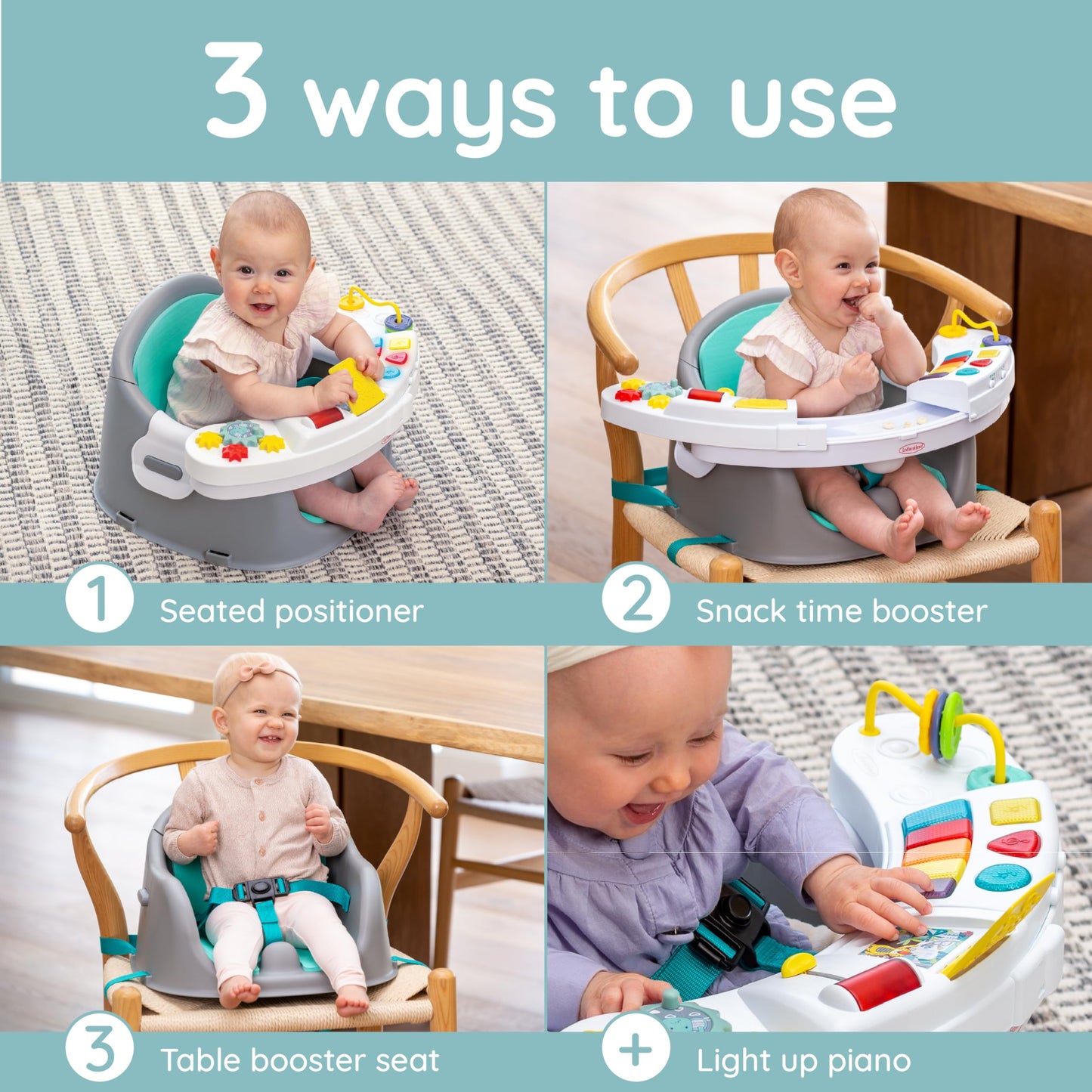 Infantino Music & Lights 3-in-1 Discovery Seat & Booster, Interactive Toddler Seat for Dining Table or Kitchen Chair, Baby Activity Center & Snack Tray, 20 Sounds & Songs, Lightweight Baby Essentials