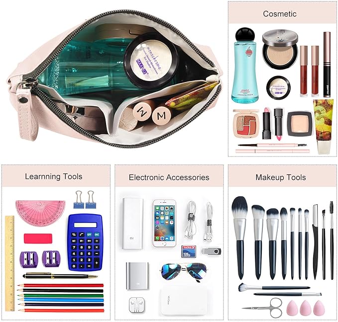 Cosmetic Bags for Women Small Makeup Bag for Purse Pu Leather Makeup Pouch Travel Makeup Bag with Zipper Make Up Bag for Travelling