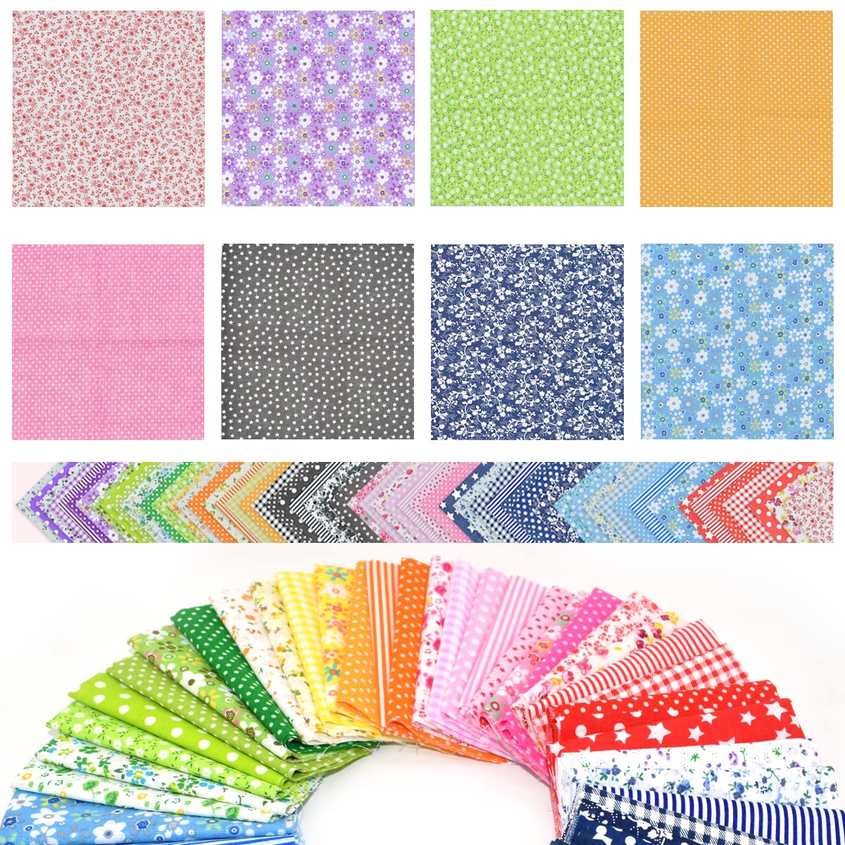 56Pcs 10"x10" Quilting Cotton Fabric Squares Sheets Pre-Cut Multi-Color No Repeat Design Printed Floral Craft Fabric for DIY Sewing Scrapbooking Quilting Craft Patchwork (56 Different Patterns)