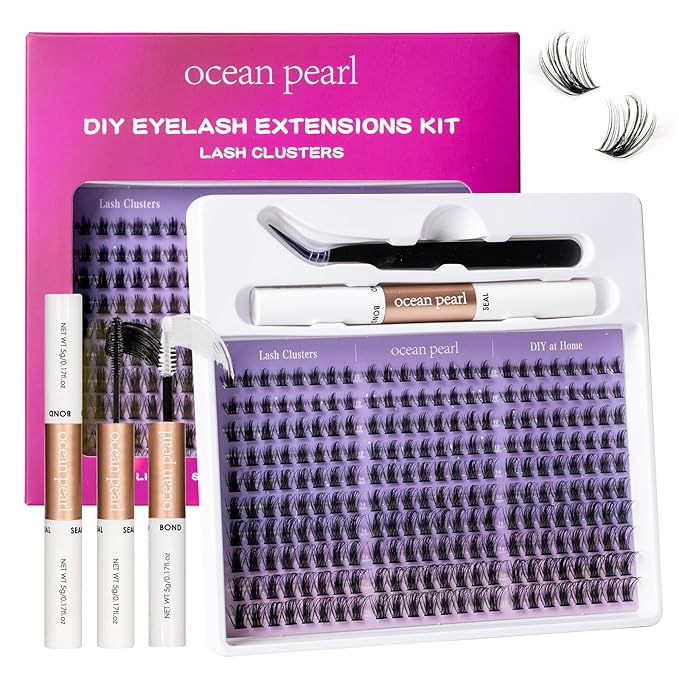 Ocean Pearl Lash Clusters Kit 240pcs,Eyelashes,spike-effect cluster lashes,10-18mm manga/anime-inspired lashes clusters,eyelash clusters,DIY Cluster Eyelash Extensions with lash bond+seal+tweezers-M33